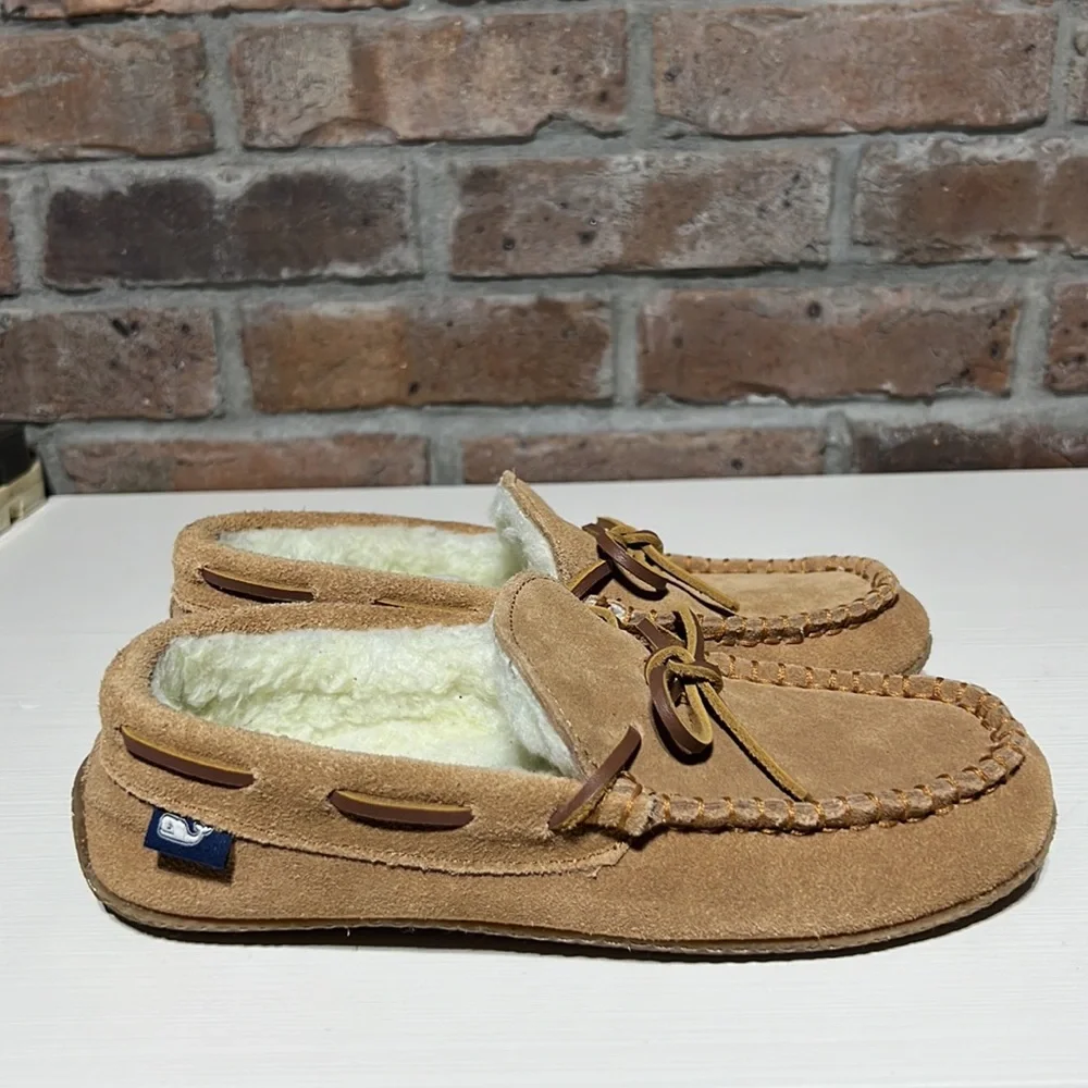 NEW Vineyard Vines Suede Slip-on Moccasins Sheepskin Tan